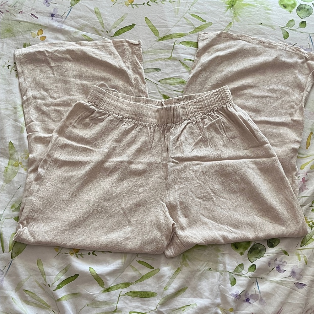 Princess Polly Neutral Linen-Blend Elastic Waist Pants